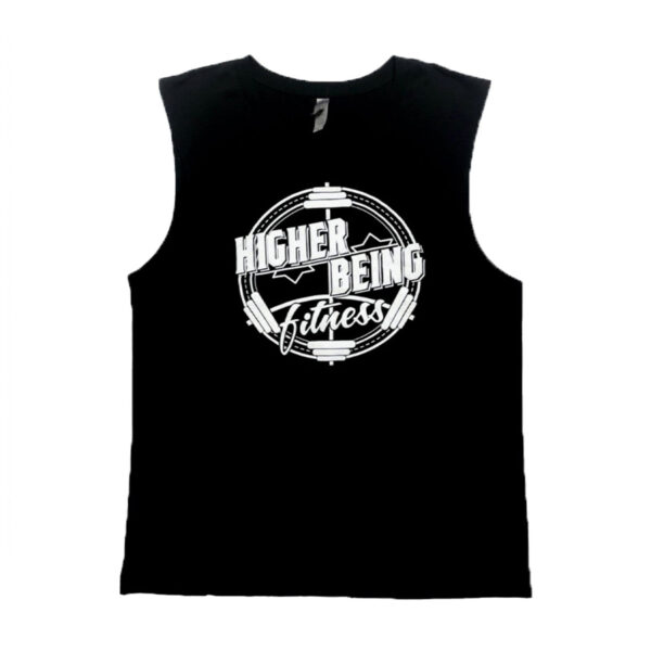 BLACK HIGHER BEING MEN’S MUSCLE TANKS.